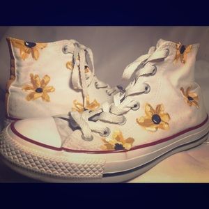 Handpainted Sunflower White High Top Converse